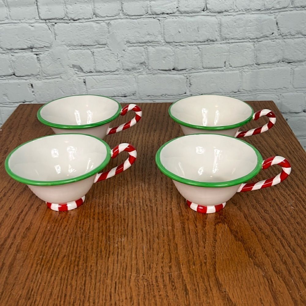 Vintage Dept 56 Candy Cane Tea Cup Set of 4 New without box Christmas Holiday